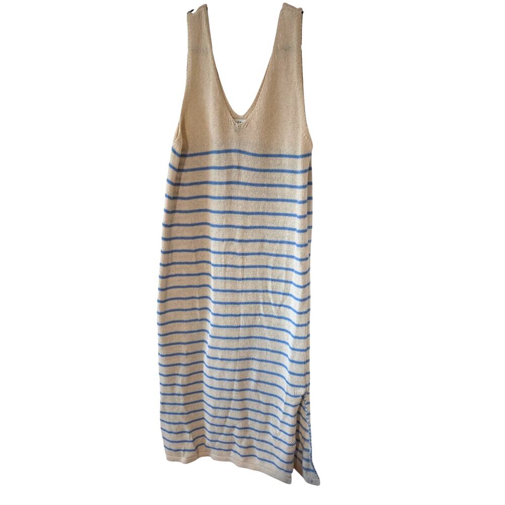 FLORIS Crochet Dress M/L Sleeveless Knee Length Lagenlook Made in Italy Blue